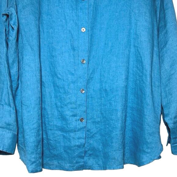 J. Jill Women’s Love Linen Long Sleeve Button Down Shirt Aqua Blue Size Medium - Picture 5 of 10